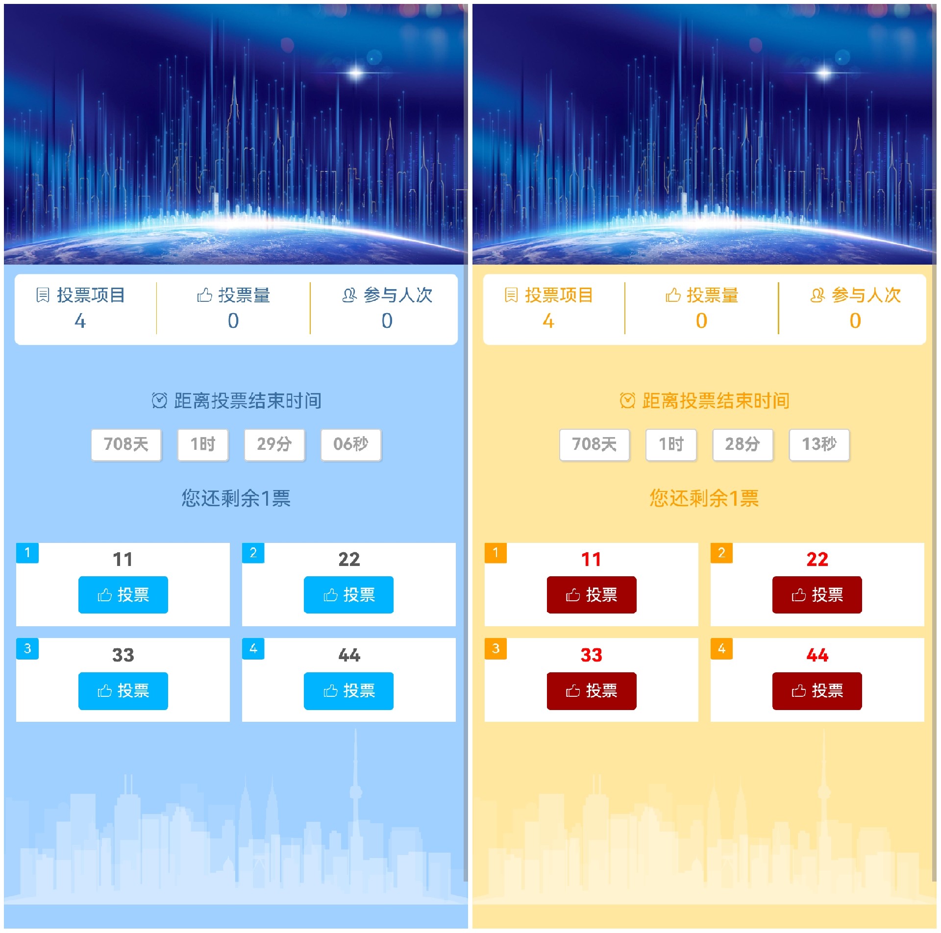 云互動(dòng)現(xiàn)場(chǎng)實(shí)時(shí)投票功能微信頁面新增自定義投票項(xiàng)目名稱、角標(biāo)背景以及投票按鈕顏色